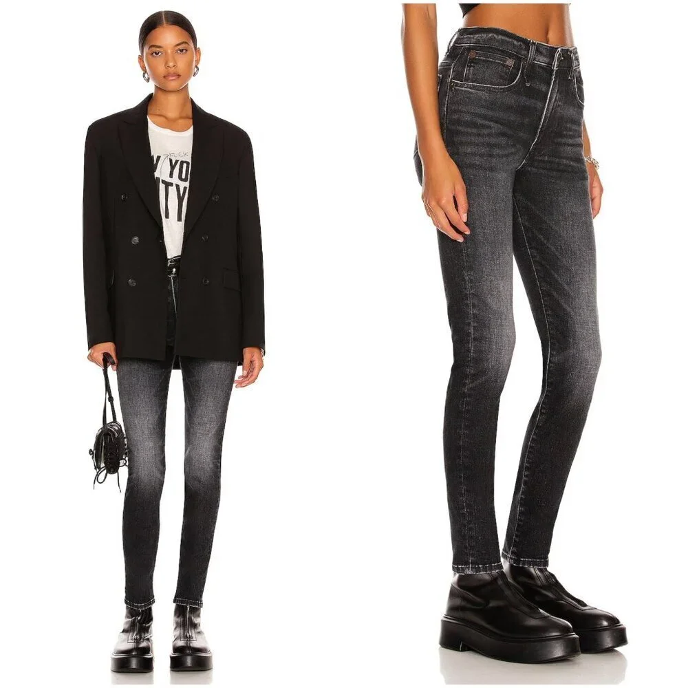 R13 High Rise Skinny Jeans in Morrison Black Size 25